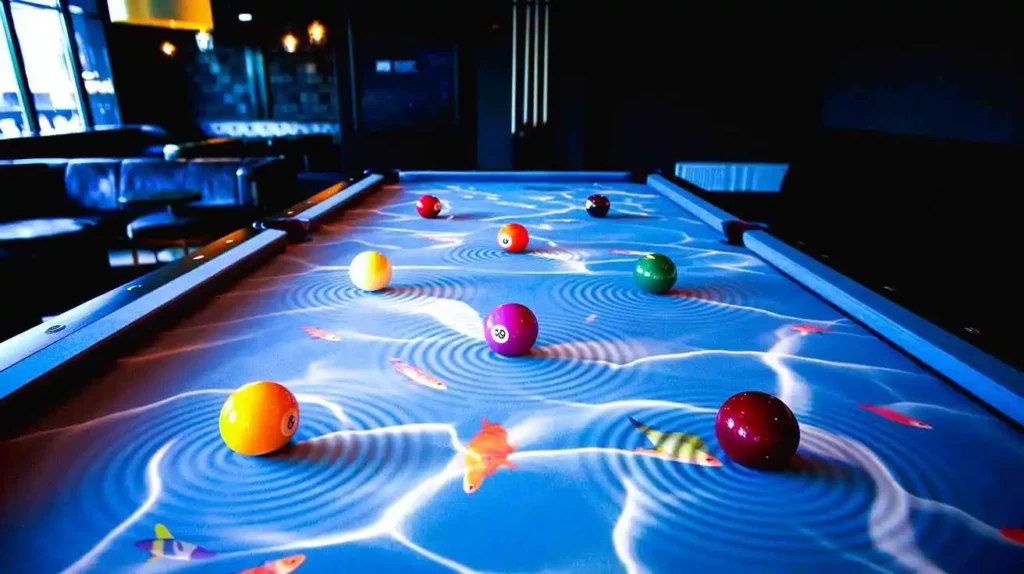 A modern interactive pool table featuring digital displays and engaging gameplay features.